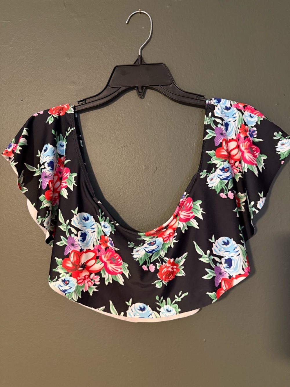 Floral Scoop Neck Flutter/ off shoulder Women's swim Top